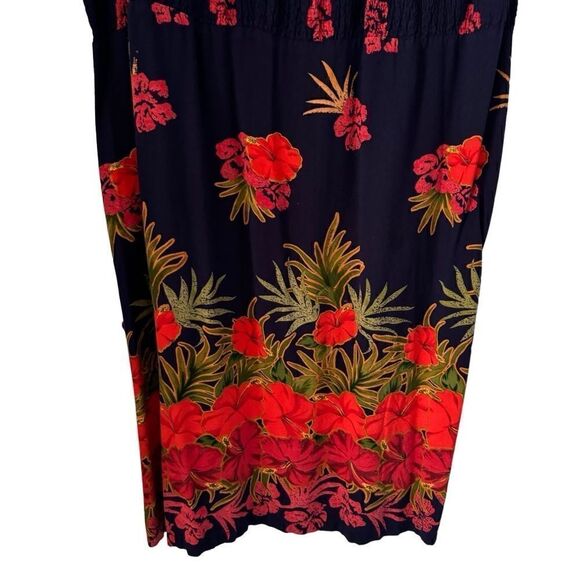 Mainstreet Blues Blue & Red Tropical Floral Print Summer Dress Size 20W - Picture 3 of 7